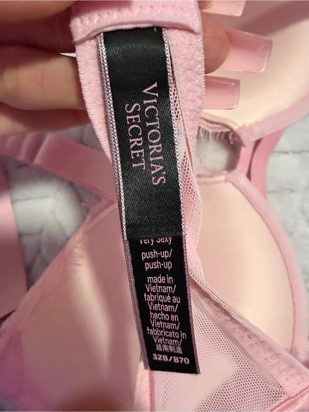 Victoria's Secret Pink Lace Push-Up Bra with Crystal Logo Straps